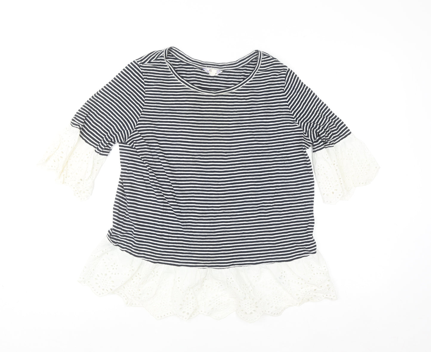 Falmer Heritage Women's Navy Stripe Cotton Ruffle Blouse Size 12
