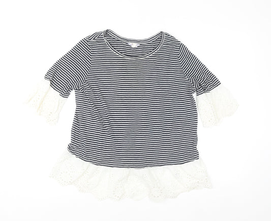 Falmer Heritage Women's Navy Stripe Cotton Ruffle Blouse Size 12