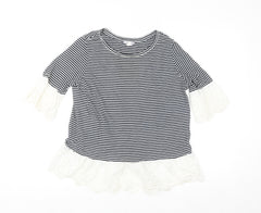 Falmer Heritage Women's Navy Stripe Cotton Ruffle Blouse Size 12