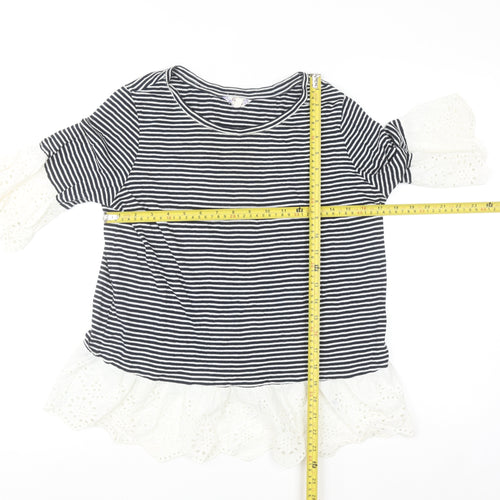 Falmer Heritage Women's Navy Stripe Cotton Ruffle Blouse Size 12
