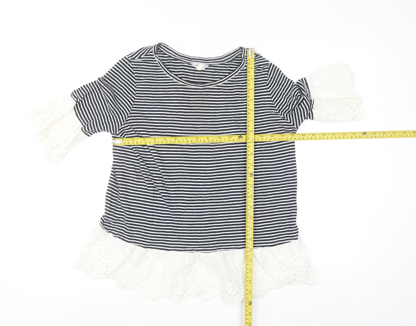 Falmer Heritage Women's Navy Stripe Cotton Ruffle Blouse Size 12