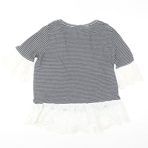 Falmer Heritage Women's Navy Stripe Cotton Ruffle Blouse Size 12