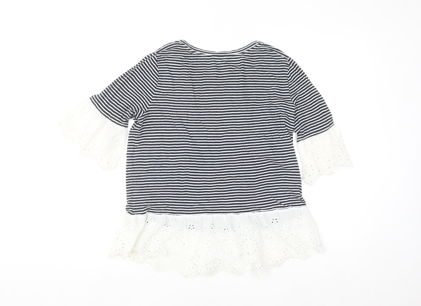 Falmer Heritage Women's Navy Stripe Cotton Ruffle Blouse Size 12