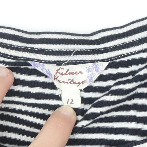 Falmer Heritage Women's Navy Stripe Cotton Ruffle Blouse Size 12