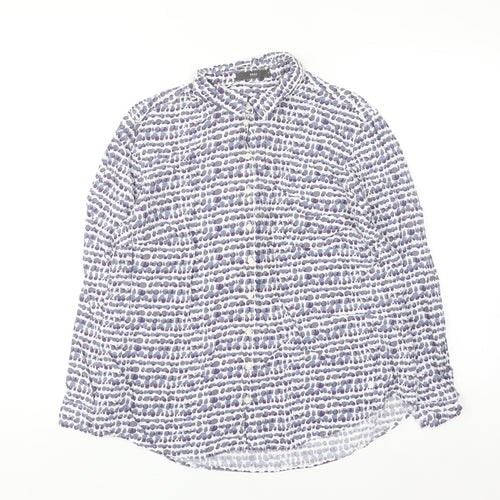 Brax Men's Blue Geometric Viscose Long Sleeve Button-Up Shirt Size 42