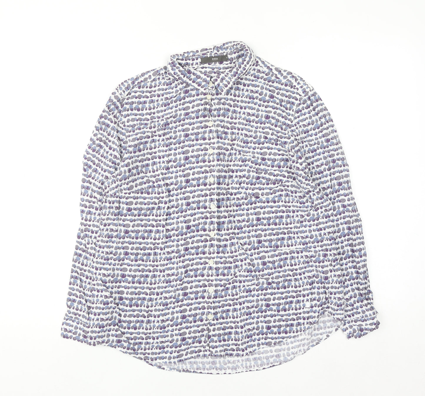 Brax Men's Blue Geometric Viscose Long Sleeve Button-Up Shirt Size 42
