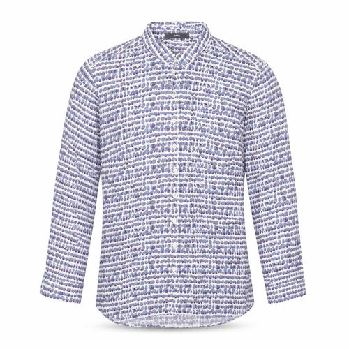 Brax Men's Blue Geometric Viscose Long Sleeve Button-Up Shirt Size 42