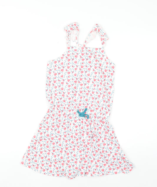 Okaïdi Girls White Strawberry Skater Dress 10 Years Cotton Sleeveless Summer
