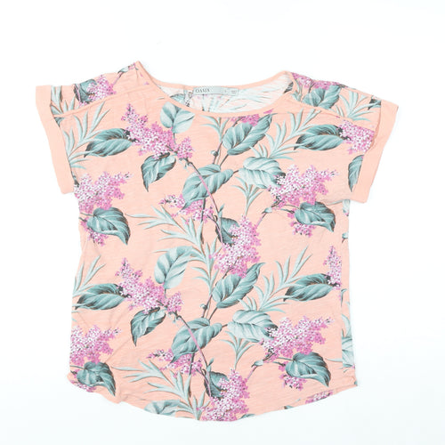 Oasis Womens Pink Floral Short Sleeve Cotton T-Shirt Size S