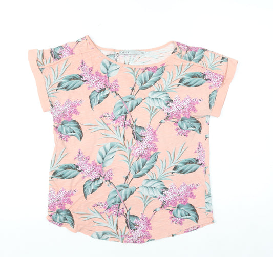 Oasis Womens Pink Floral Short Sleeve Cotton T-Shirt Size S