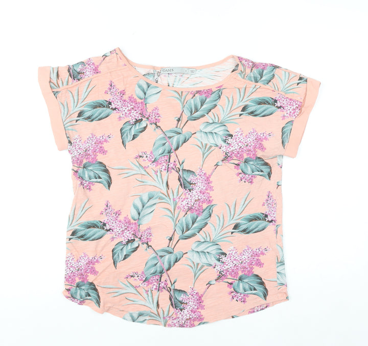 Oasis Womens Pink Floral Short Sleeve Cotton T-Shirt Size S