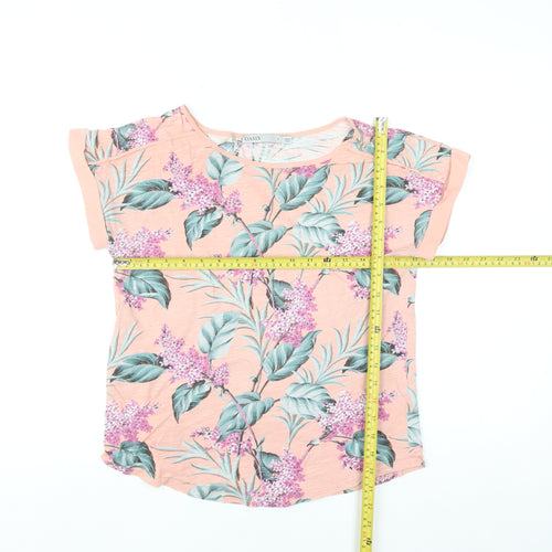 Oasis Womens Pink Floral Short Sleeve Cotton T-Shirt Size S