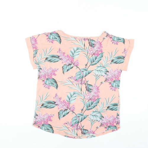 Oasis Womens Pink Floral Short Sleeve Cotton T-Shirt Size S