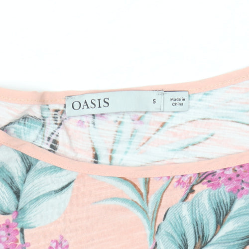 Oasis Womens Pink Floral Short Sleeve Cotton T-Shirt Size S
