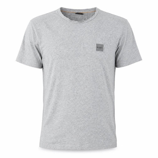 Front view of Hugo Boss Men's Grey Cotton Crew Neck Short Sleeve T-Shirt, size S