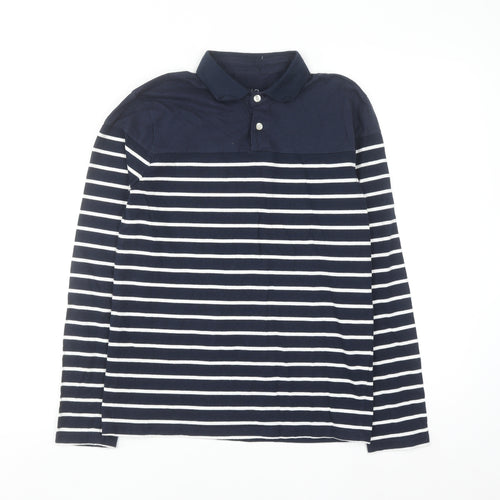 Kuegou Mens Blue Striped Long Sleeve Cotton Button-Up Shirt Medium