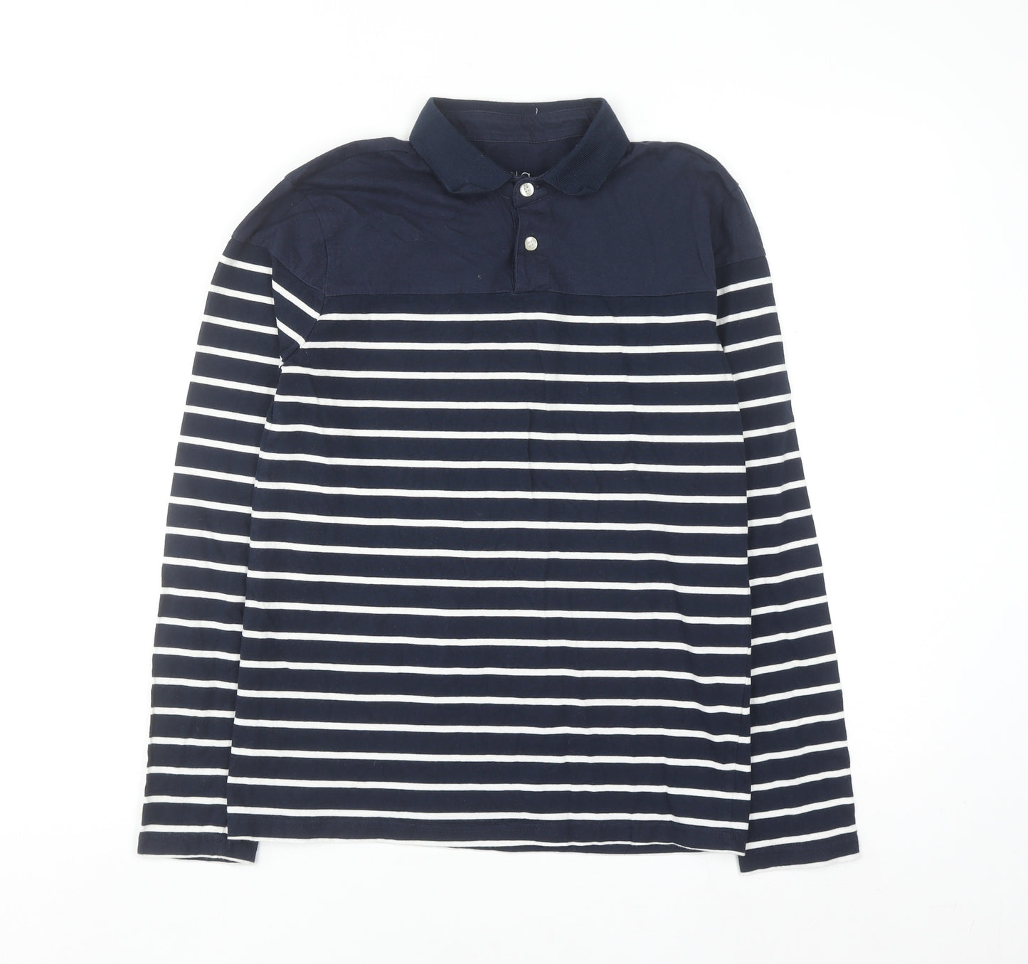 Kuegou Mens Blue Striped Long Sleeve Cotton Button-Up Shirt Medium