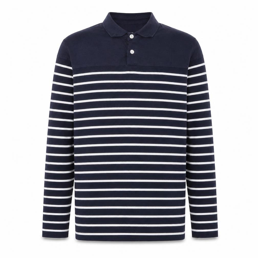 Kuegou Mens Blue Striped Long Sleeve Cotton Button-Up Shirt Medium