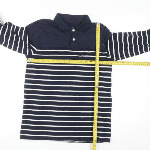 Kuegou Mens Blue Striped Long Sleeve Cotton Button-Up Shirt Medium