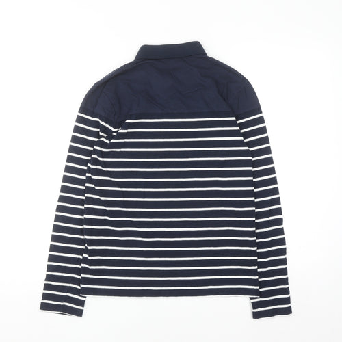Kuegou Mens Blue Striped Long Sleeve Cotton Button-Up Shirt Medium