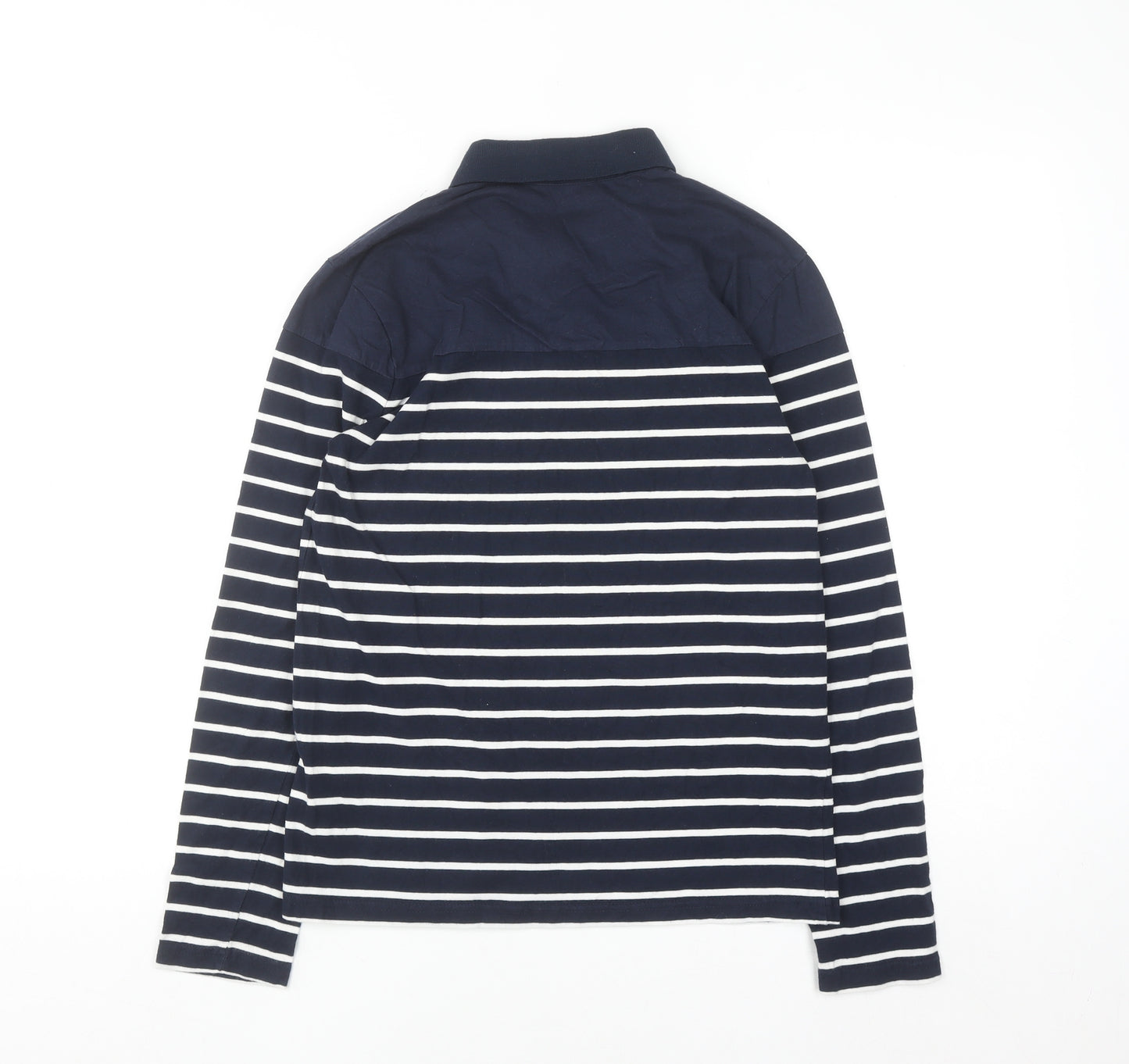 Kuegou Mens Blue Striped Long Sleeve Cotton Button-Up Shirt Medium
