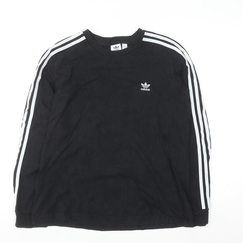 Adidas Womens Black Long Sleeve Crew Neck Cotton Sports T-Shirt Size 16