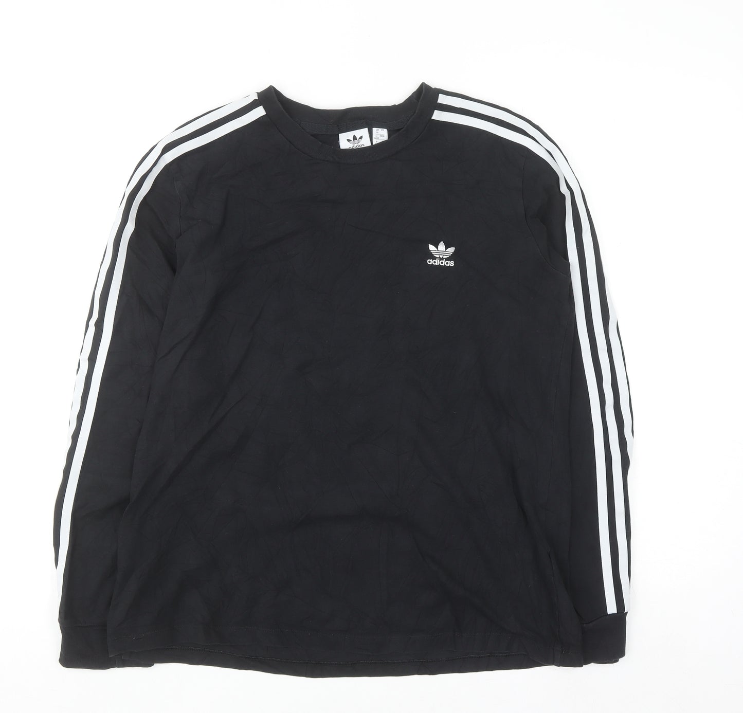 Adidas Womens Black Long Sleeve Crew Neck Cotton Sports T-Shirt Size 16