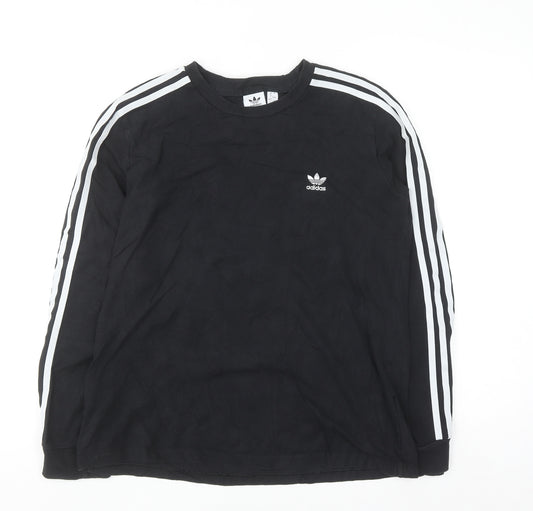 Adidas Womens Black Long Sleeve Crew Neck Cotton Sports T-Shirt Size 16