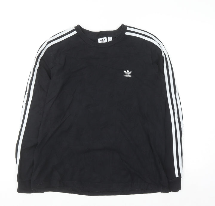 Adidas Womens Black Long Sleeve Crew Neck Cotton Sports T-Shirt Size 16