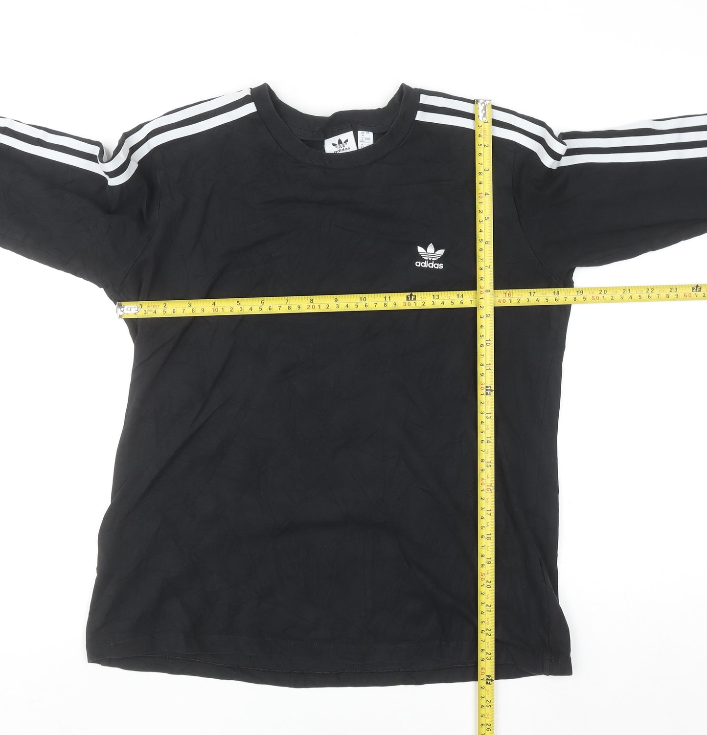 Adidas Womens Black Long Sleeve Crew Neck Cotton Sports T-Shirt Size 16