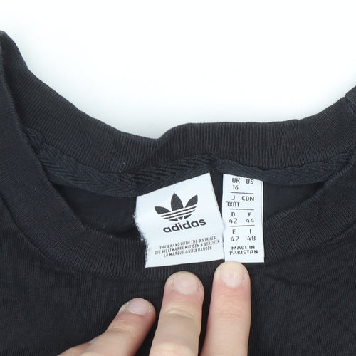 Adidas Womens Black Long Sleeve Crew Neck Cotton Sports T-Shirt Size 16