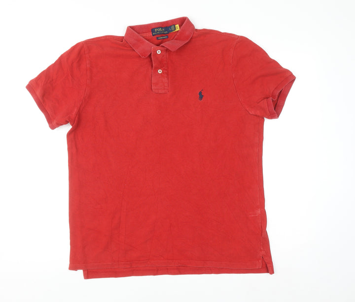 Ralph Lauren Men's Red Custom Slim Fit Polo Shirt Size L