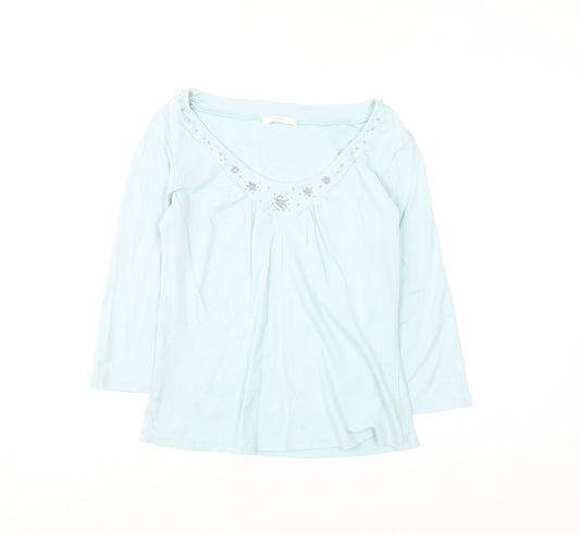Marks and Spencer Women’s Sea Green Beaded V-Neck Cotton Top Size 14