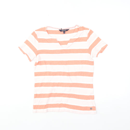 Maine New England Women's Orange White Striped Cotton V-Neck T-Shirt Size 10