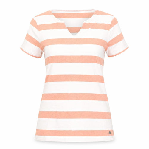 Maine New England Women's Orange White Striped Cotton V-Neck T-Shirt Size 10