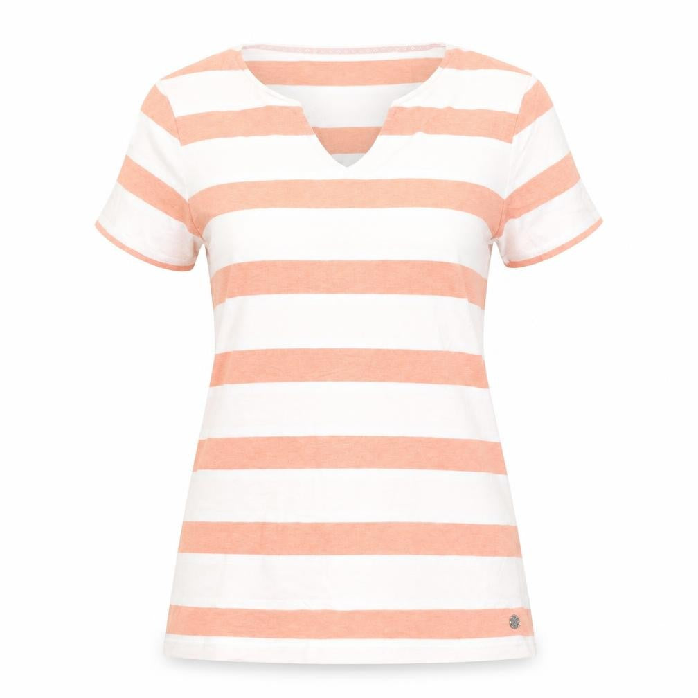 Maine New England Women's Orange White Striped Cotton V-Neck T-Shirt Size 10