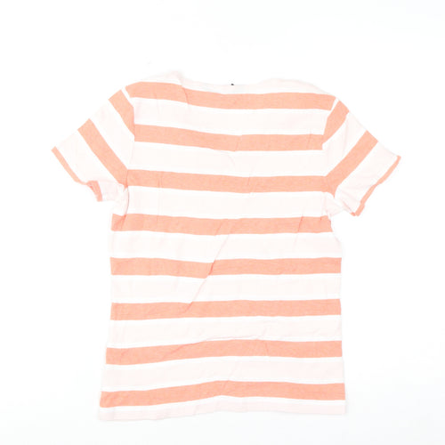 Maine New England Women's Orange White Striped Cotton V-Neck T-Shirt Size 10