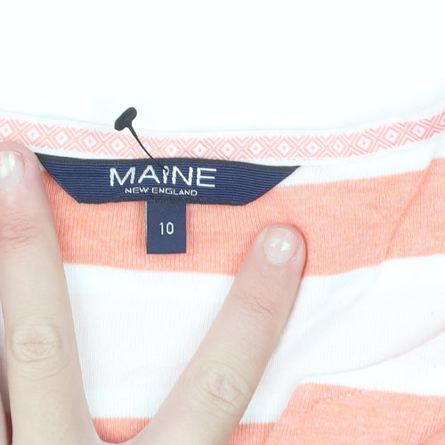 Maine New England Women's Orange White Striped Cotton V-Neck T-Shirt Size 10