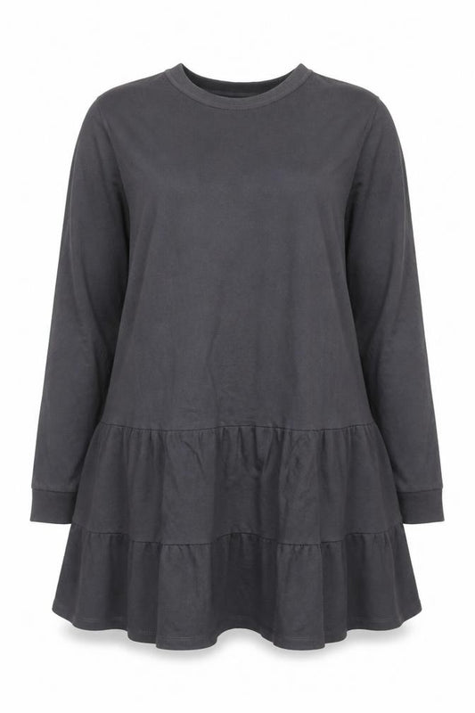 Front view of New Look Women's Grey Long Sleeve Jersey Swing Dress, size 14