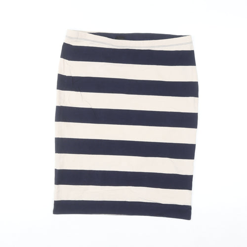 H&M Women Blue Striped Pencil Skirt L Cotton Elastane Stretch
