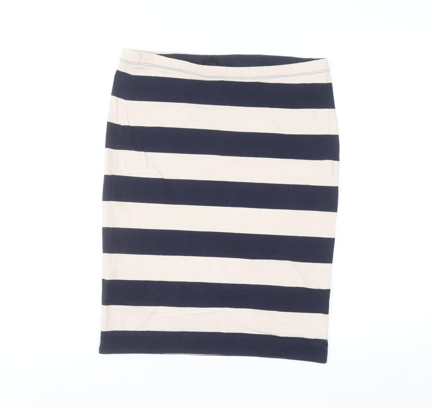 H&M Women Blue Striped Pencil Skirt L Cotton Elastane Stretch