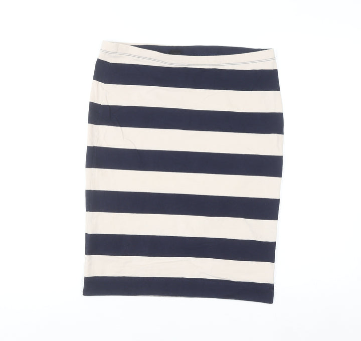 H&M Women Blue Striped Pencil Skirt L Cotton Elastane Stretch