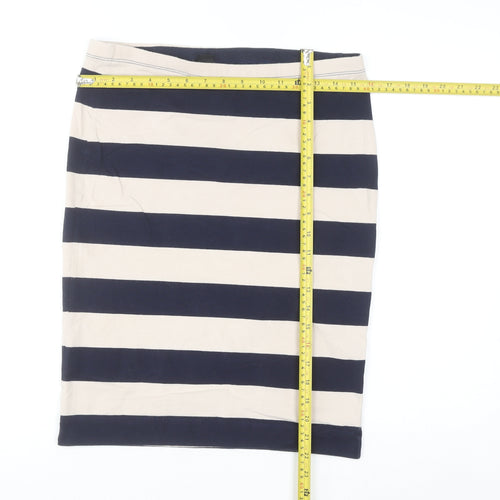 H&M Women Blue Striped Pencil Skirt L Cotton Elastane Stretch