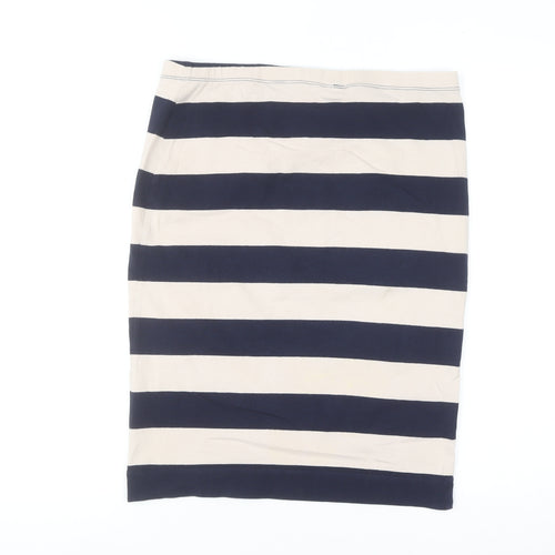 H&M Women Blue Striped Pencil Skirt L Cotton Elastane Stretch