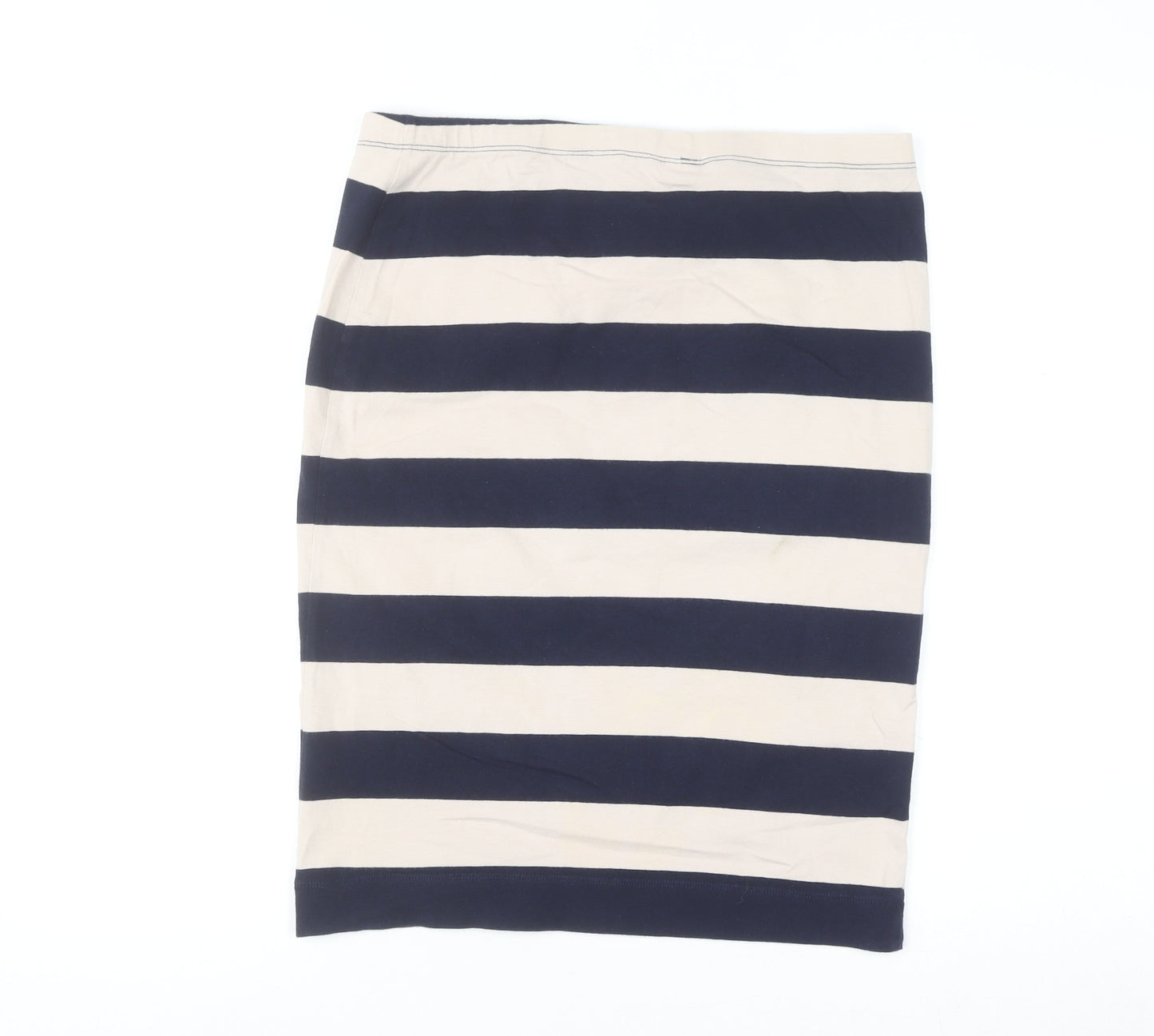 H&M Women Blue Striped Pencil Skirt L Cotton Elastane Stretch