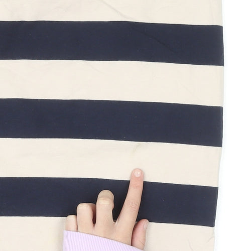 H&M Women Blue Striped Pencil Skirt L Cotton Elastane Stretch