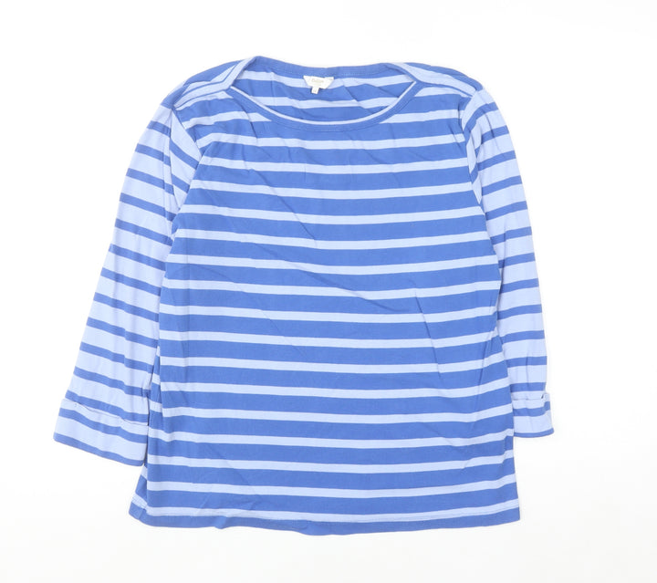 Cotton Traders Women Blue Striped Pullover Sweatshirt UK 18