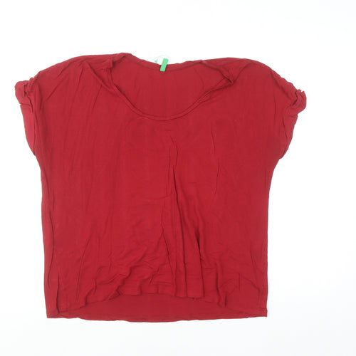 Benetton Women’s Red Viscose Silk Basic T-Shirt XL