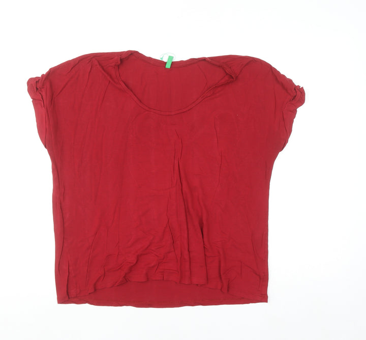 Benetton Women’s Red Viscose Silk Basic T-Shirt XL
