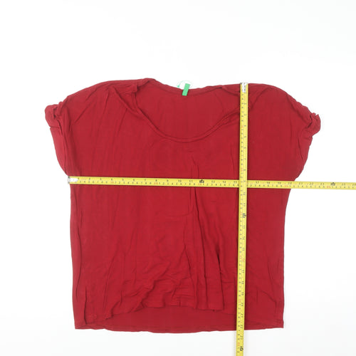 Benetton Women’s Red Viscose Silk Basic T-Shirt XL